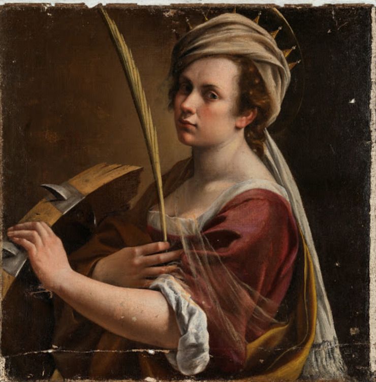 Artemisia Gentileschi's 'Self Portrait as Saint Catherine of Alexandria' during conservation in 2018 - Artemisia Gentileschi — Google Arts & Culture