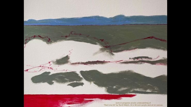 Painting process for “Red Line 05” by Canadian Landscape Artist Terrill Welch